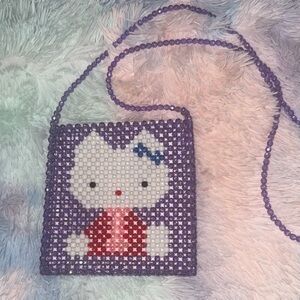 Purple Beaded Hello Kitty Design Crossbody Bag